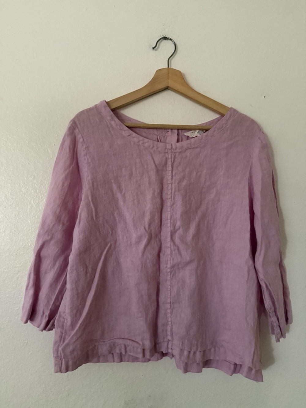 Nicole Miller Linen Relaxed Button Back Blouse in Pink Sz L